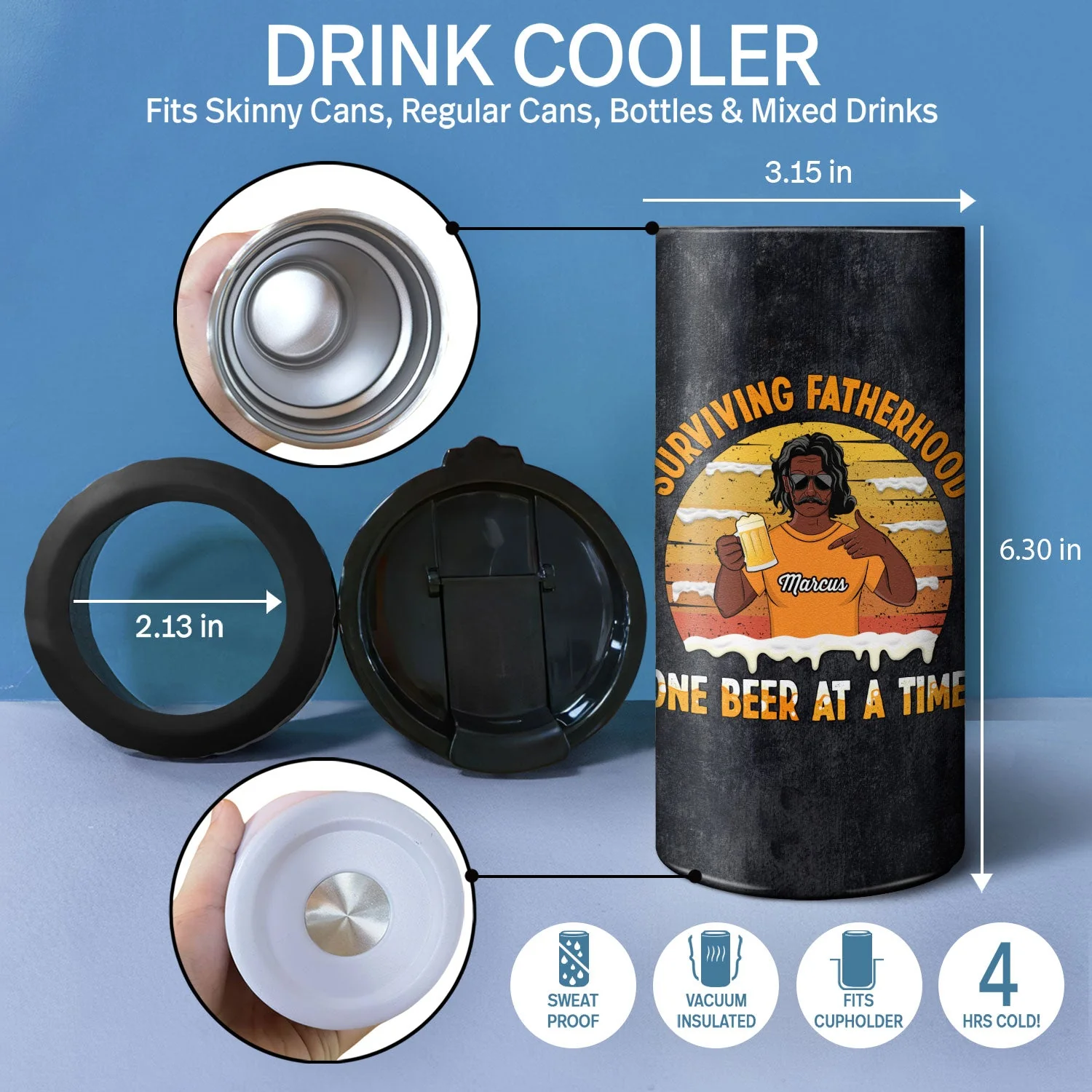 Surviving Fatherhood One Beer From The Reasons You Drink - Birthday, Loving Gift For Dad, Father, Grandpa, Grandfather - Personalized Custom 4 In 1 Can Cooler Tumbler - Image 4