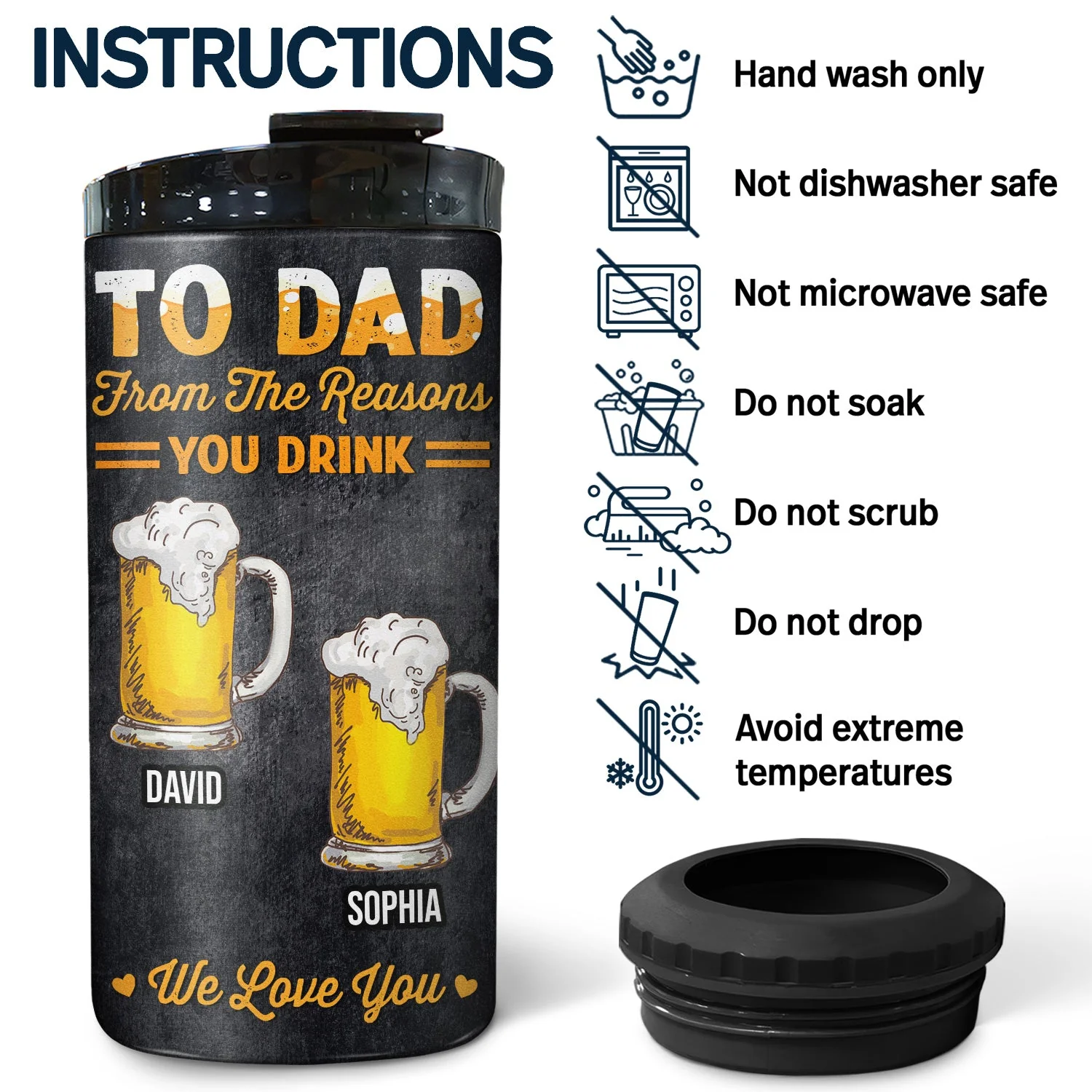 Surviving Fatherhood One Beer From The Reasons You Drink - Birthday, Loving Gift For Dad, Father, Grandpa, Grandfather - Personalized Custom 4 In 1 Can Cooler Tumbler - Image 5