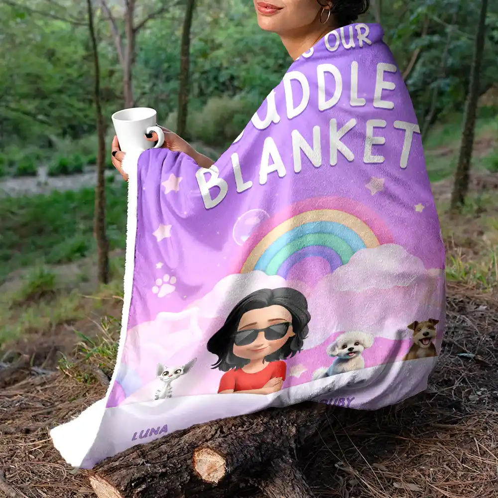 Sweet Dream This Is Our Cuddle 3D Girl And Dog Cat - Personalized Fleece Blanket, Sherpa Blanket - Image 5
