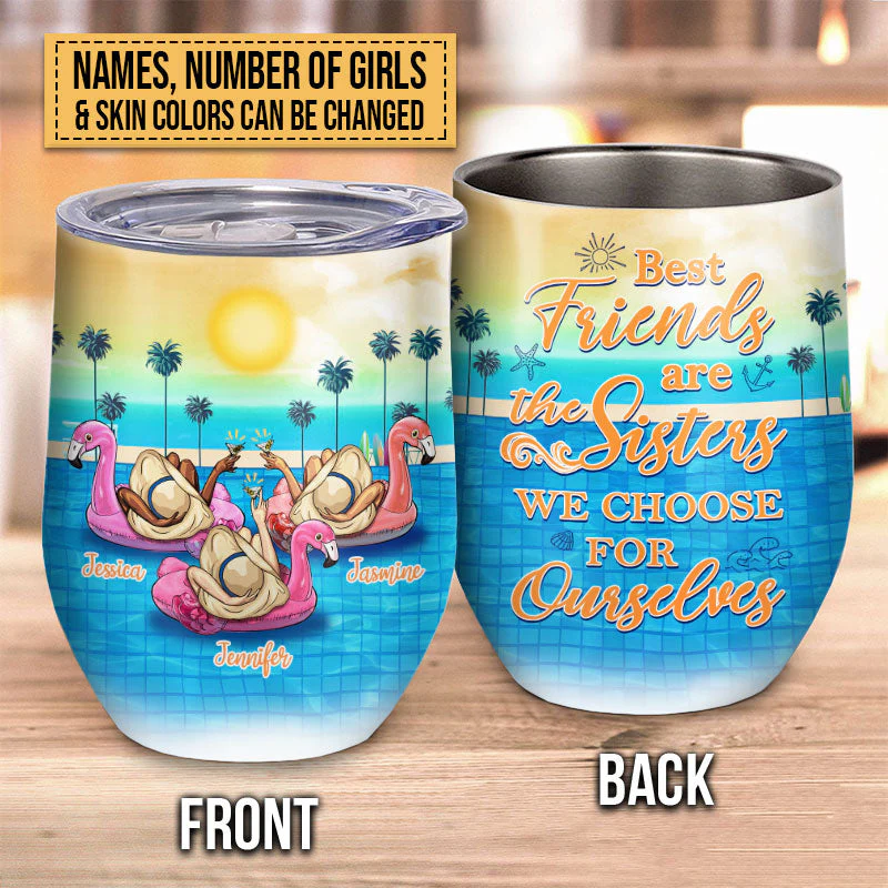 Swimming Pool Flamingo Bestie Choose For Ourselves Custom Wine Tumbler - Image 4