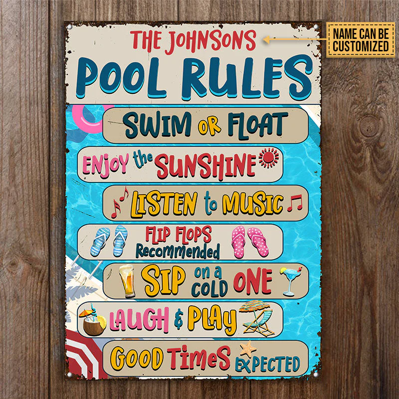 Swimming Pool Rules Sip On Cold One Custom Classic Metal Signs, Pool Decor - Image 4