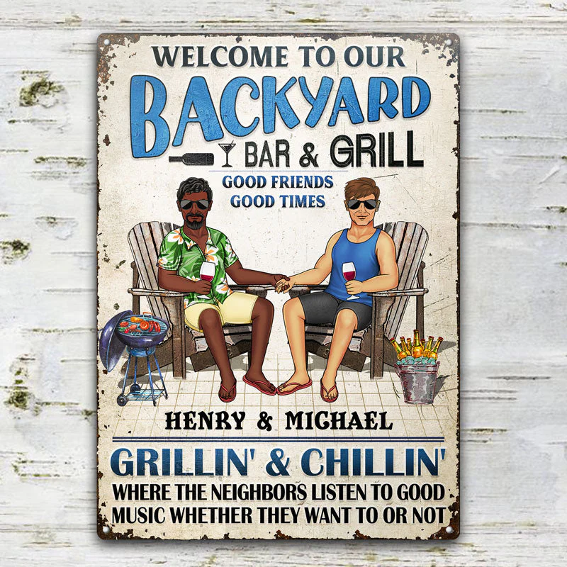 Swimming Poolside Family Couple Listen To The Good Music - Pool Sign - Personalized Custom Classic Metal Signs - Image 2
