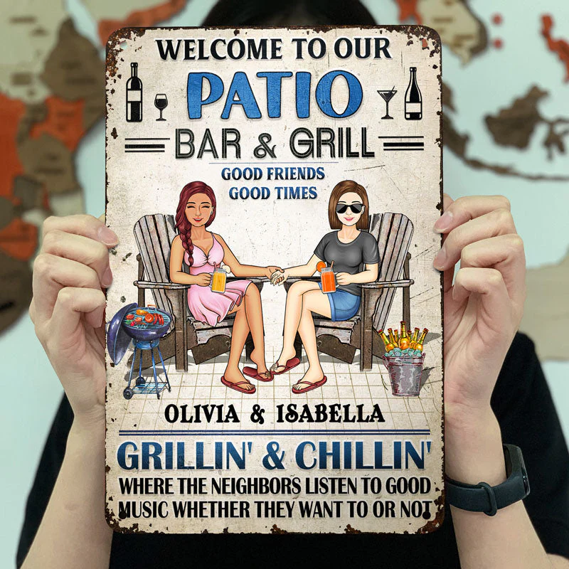 Swimming Poolside Family Couple Listen To The Good Music - Pool Sign - Personalized Custom Classic Metal Signs - Image 3