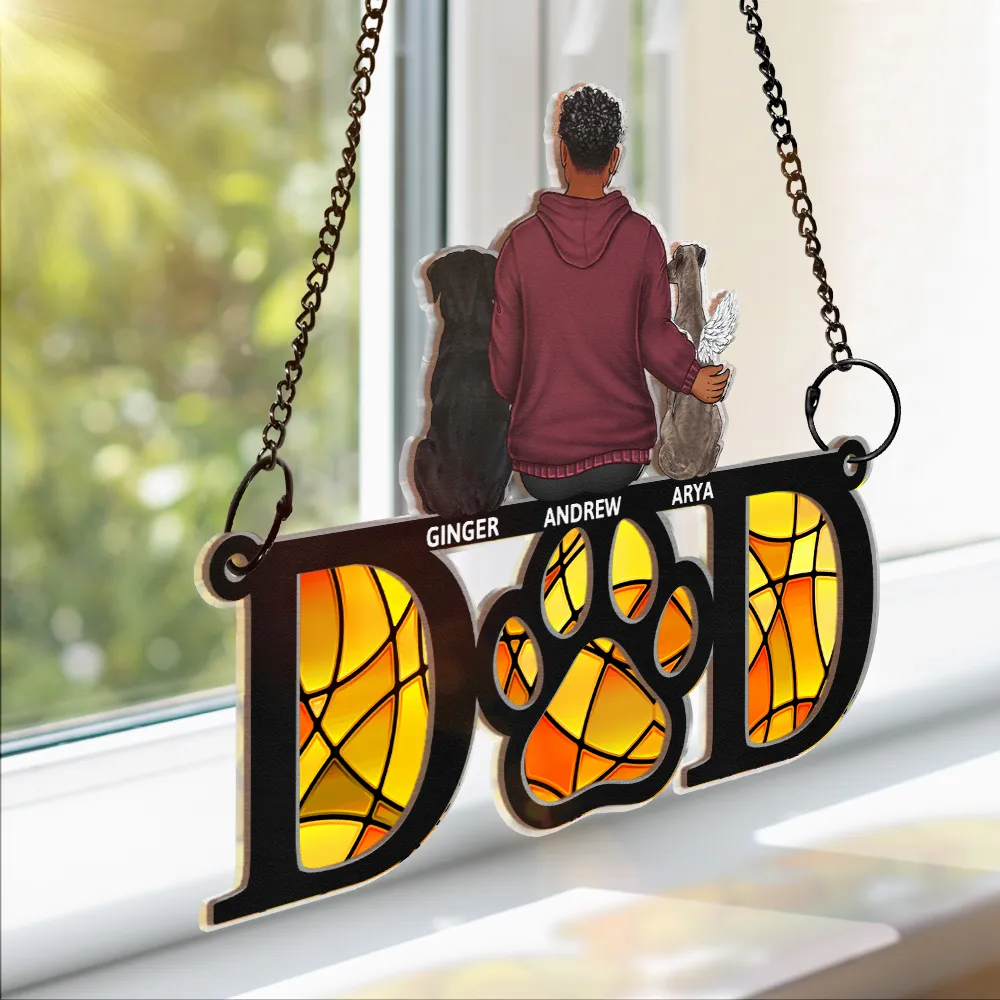 Sympathy Dog Dad Suncatcher - Personalized Window Hanging Suncatcher Ornament - Image 3