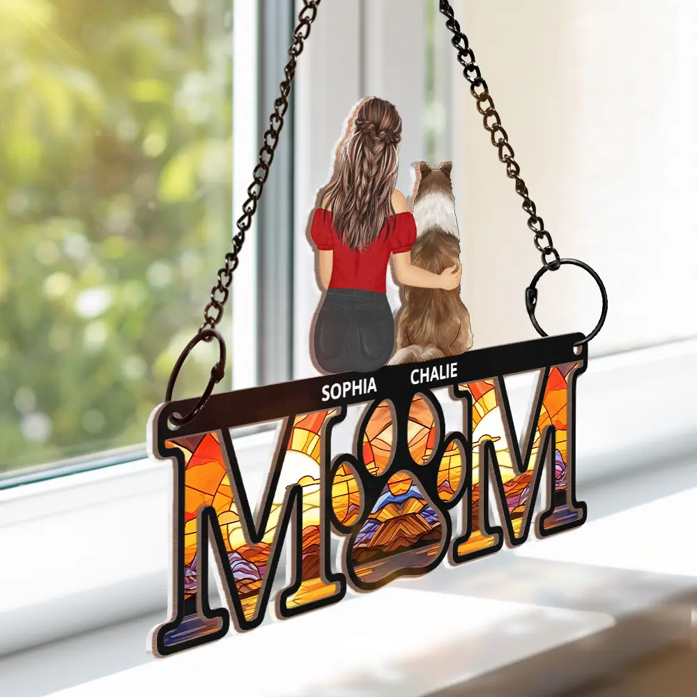 Sympathy Dog Mom Suncatcher - Personalized Window Hanging Suncatcher Ornament - Image 3
