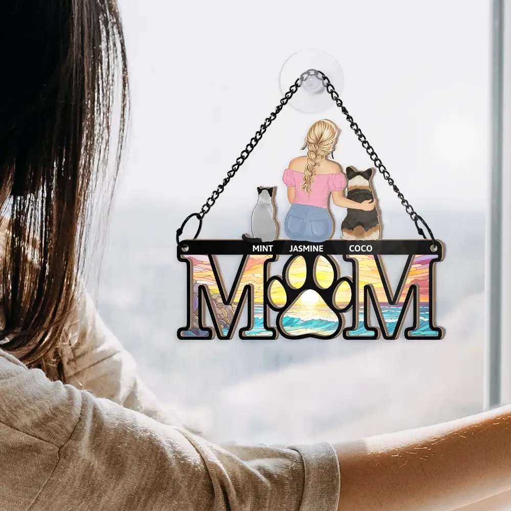 Sympathy Dog Mom Suncatcher - Personalized Window Hanging Suncatcher Ornament - Image 4
