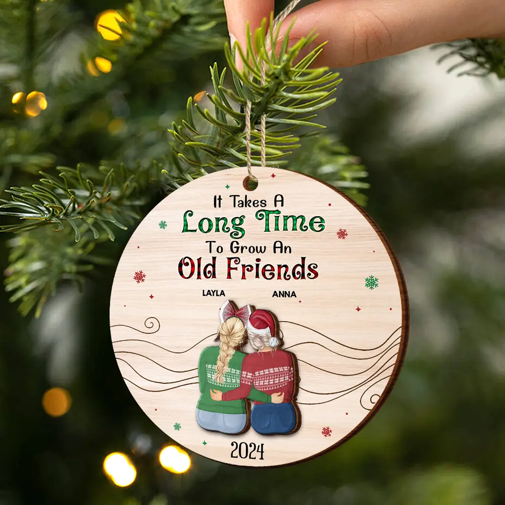 Take A Long Time To Grow Christmas Besties - Personalized 2-Layered Wooden Ornament - Image 2