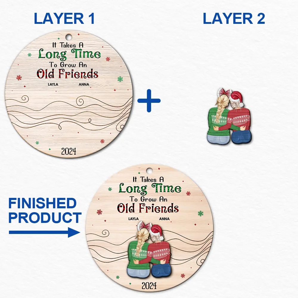Take A Long Time To Grow Christmas Besties - Personalized 2-Layered Wooden Ornament - Image 6