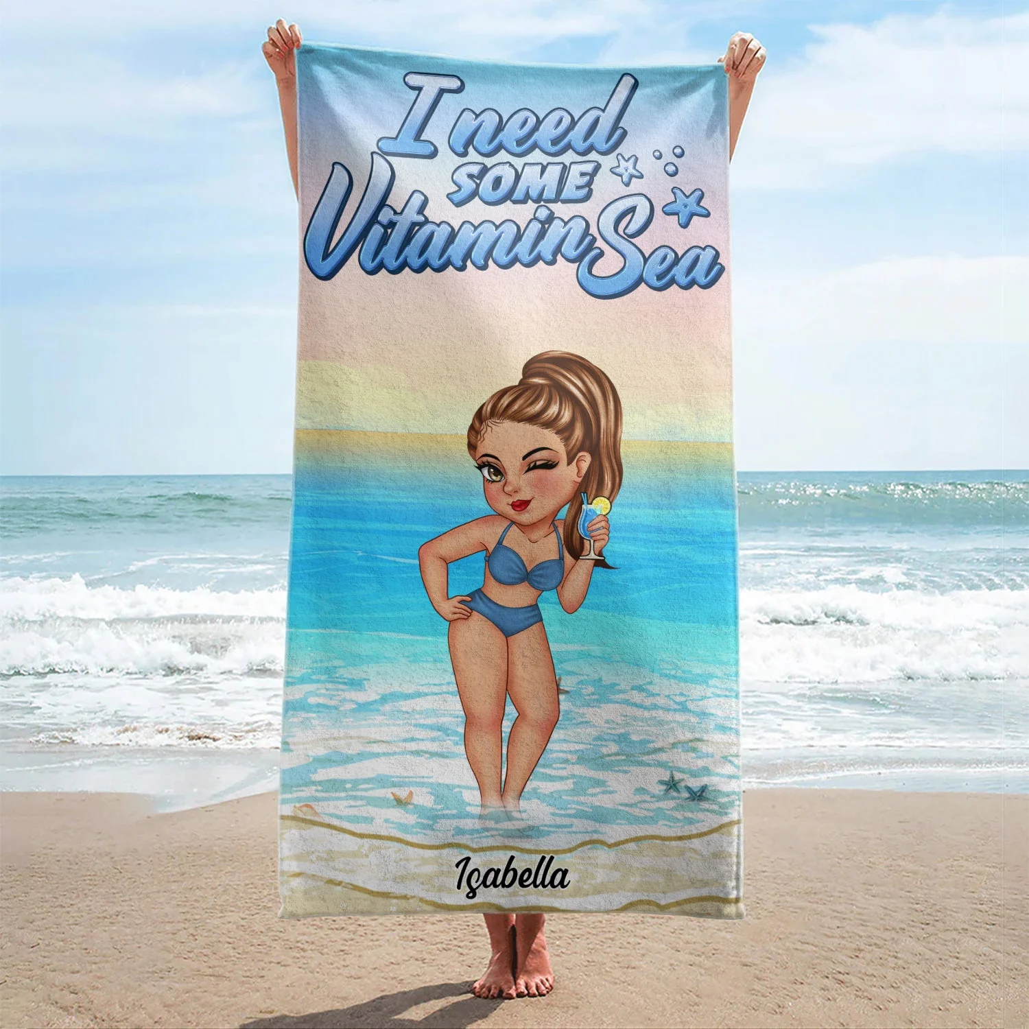 Tanned And Tipsy - Travel, Vacation Gift For Woman, Beach Lovers - Personalized Beach Towel - Image 2