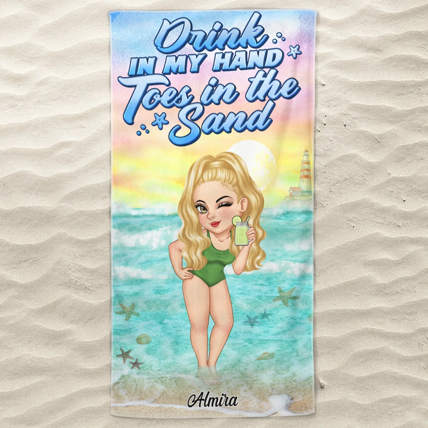 Tanned And Tipsy - Travel, Vacation Gift For Woman, Beach Lovers - Personalized Beach Towel - Image 3