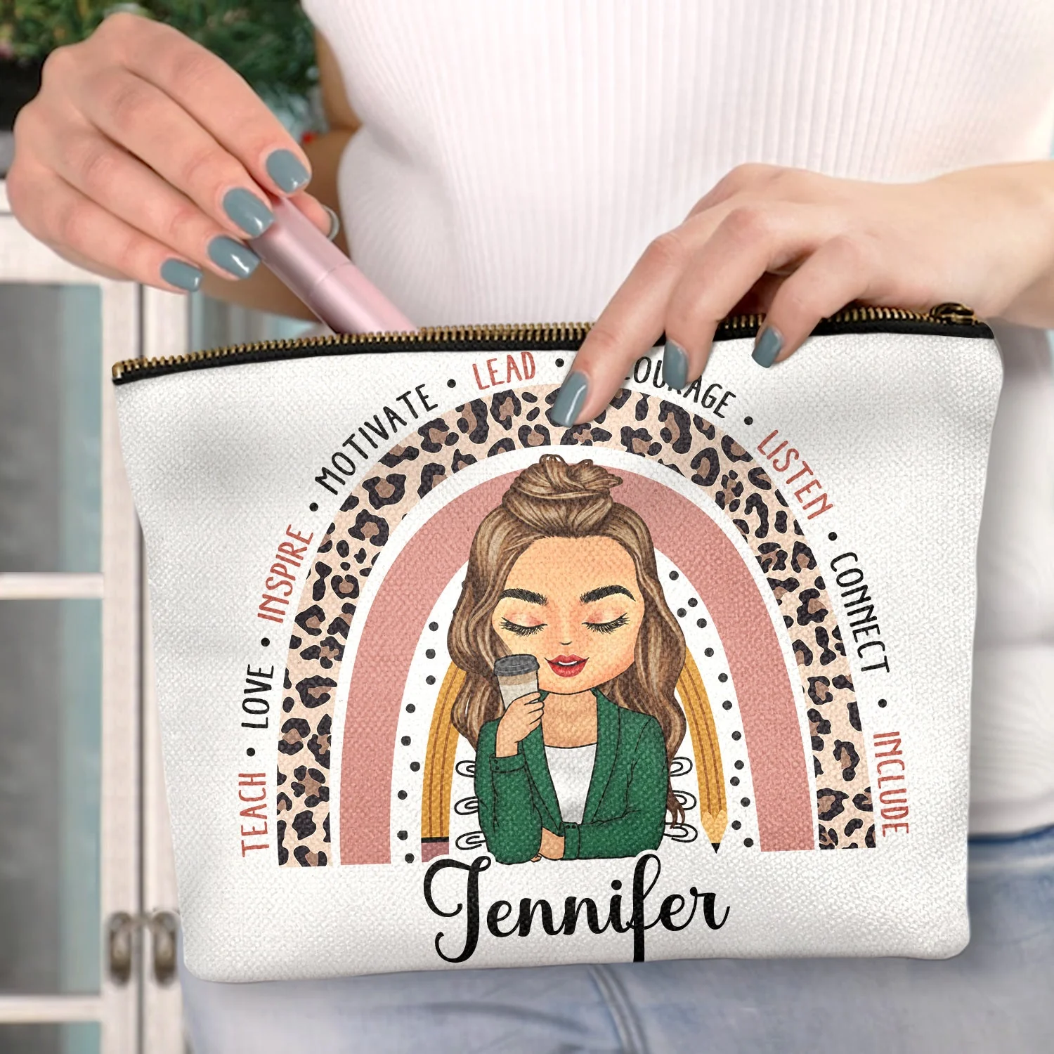 Teach Love Inspire - Gift For Teachers - Personalized Cosmetic Bag - Image 3