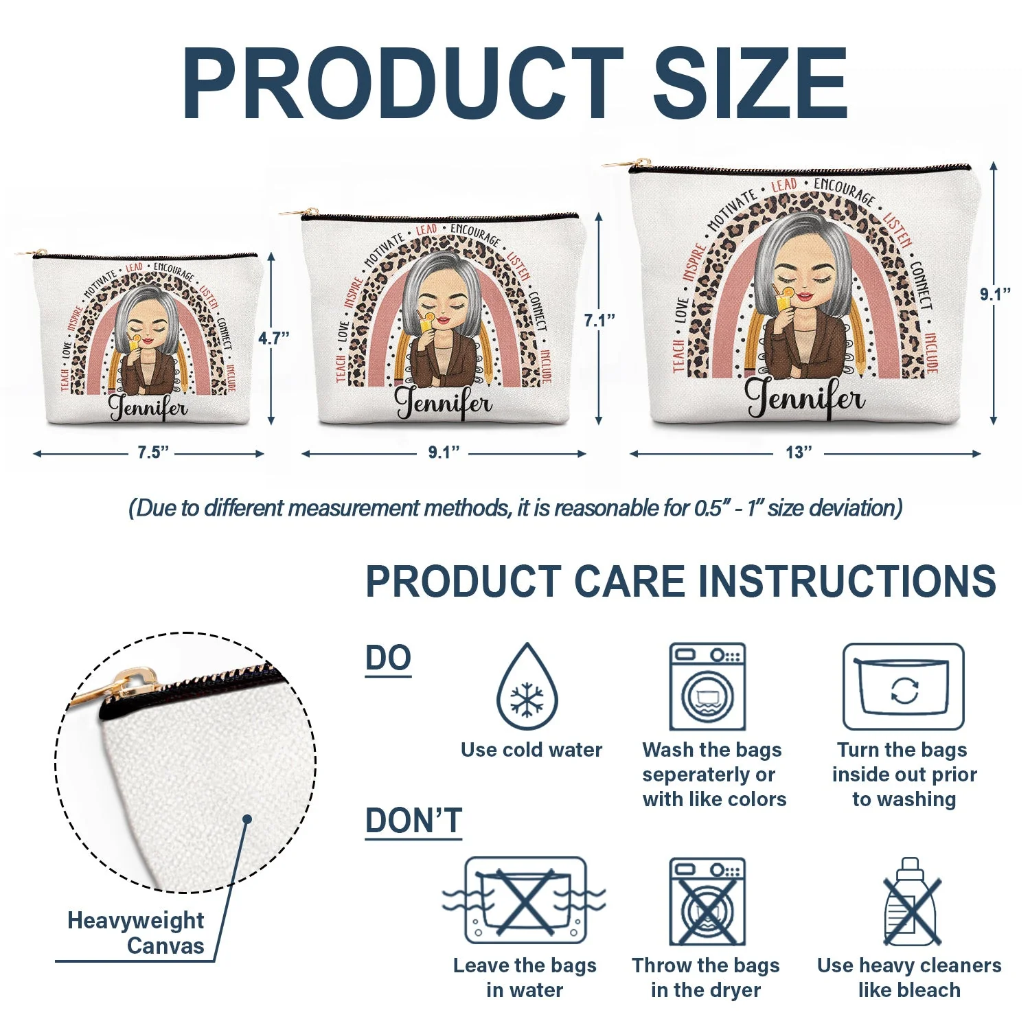 Teach Love Inspire - Gift For Teachers - Personalized Cosmetic Bag - Image 6