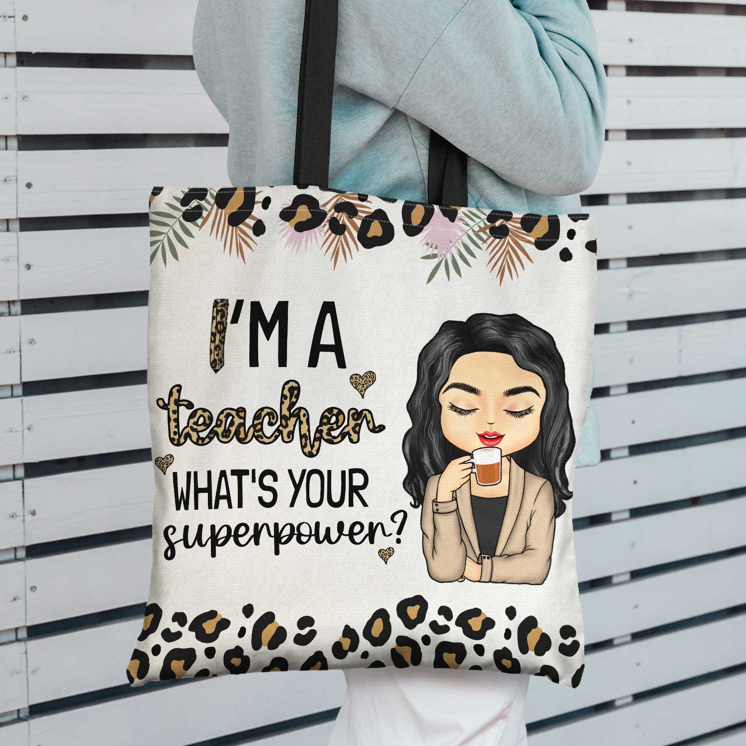 Teach Love Inspire Leopard Pattern - Gift For Teachers - Personalized Custom Zippered Canvas Bag - Image 2