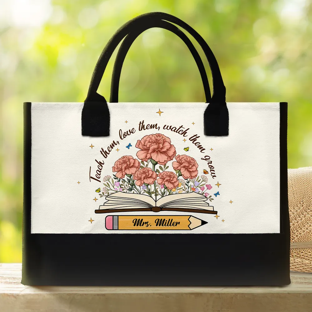 Teach Them Love Them Watch Them Grow - Personalized Canvas Tote Bag - Image 2