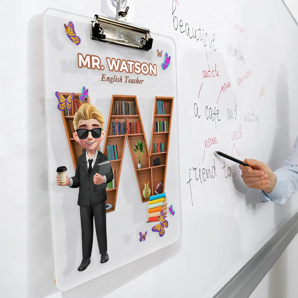 Teacher Alphabet Bookshelf Letter - Personalized Acrylic Clipboard - Image 3