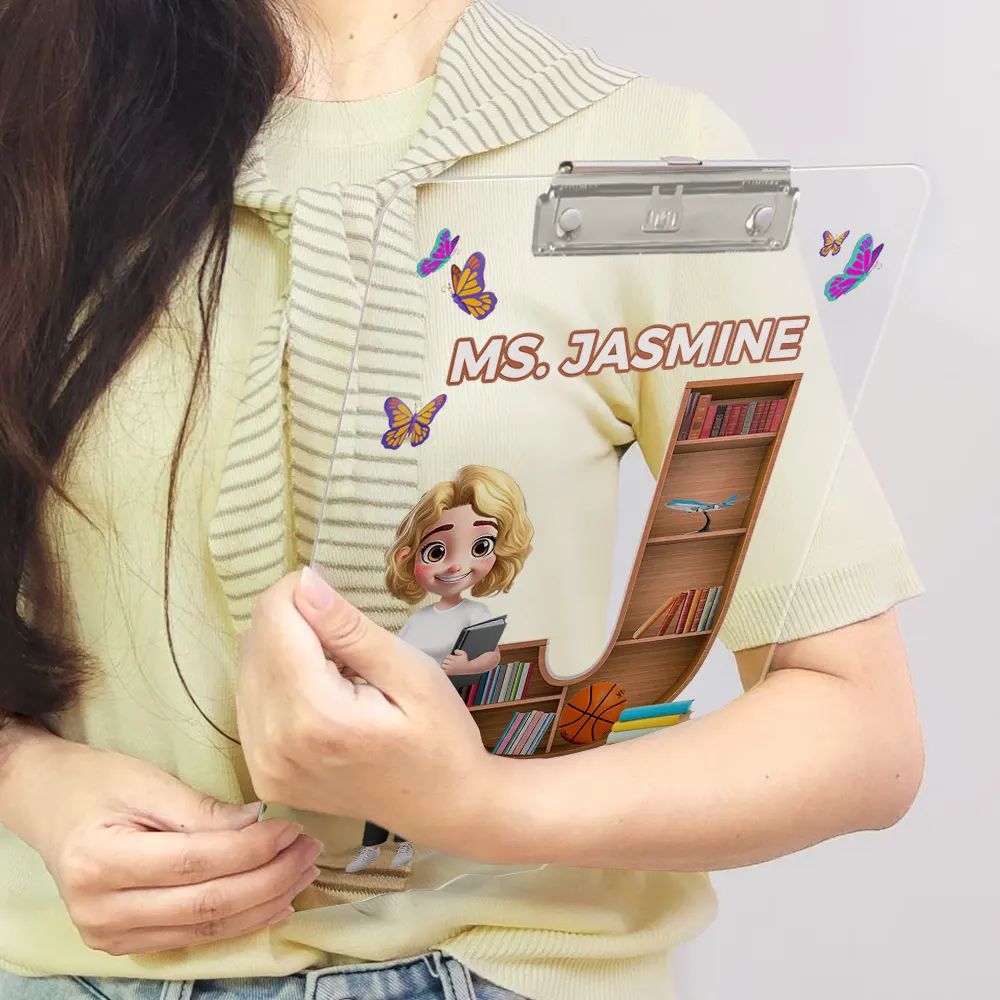Teacher Alphabet Bookshelf Letter - Personalized Acrylic Clipboard - Image 4