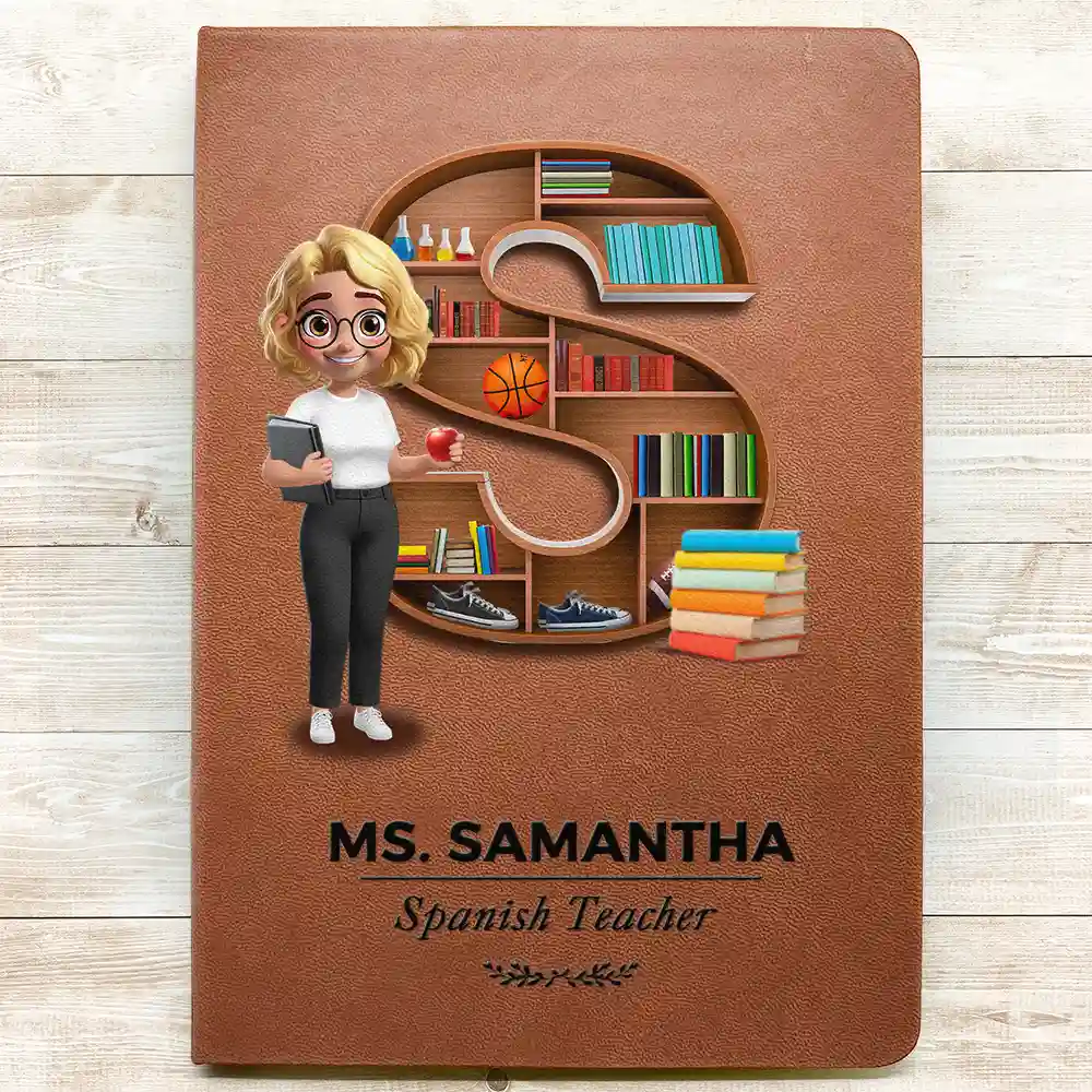 Teacher Alphabet Bookshelf Letter - Personalized Leather Journal - Image 3