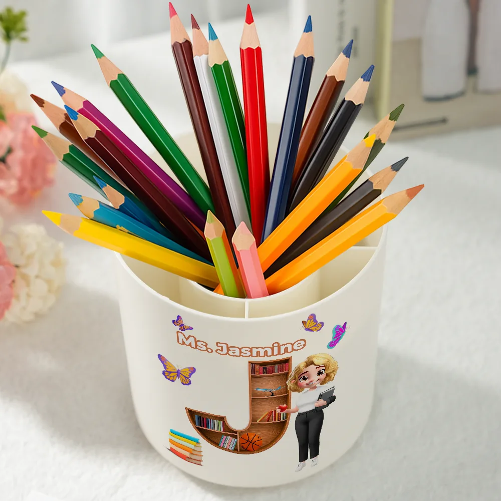 Teacher Alphabet Bookshelf Letter - Personalized Rotating Pen Holder - Image 3