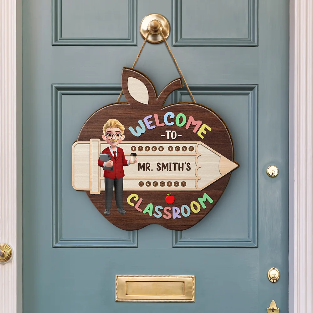 Teacher Apple Class Name - Personalized Custom Shaped Wood Sign - Image 3