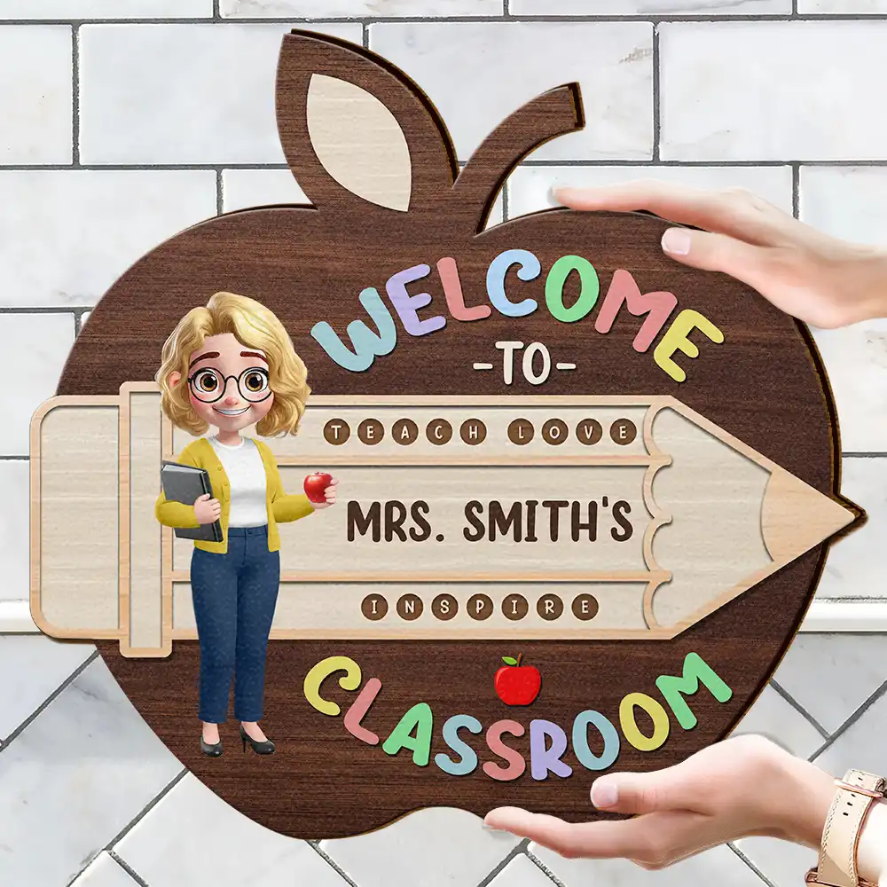 Teacher Apple Class Name - Personalized Custom Shaped Wood Sign - Image 4