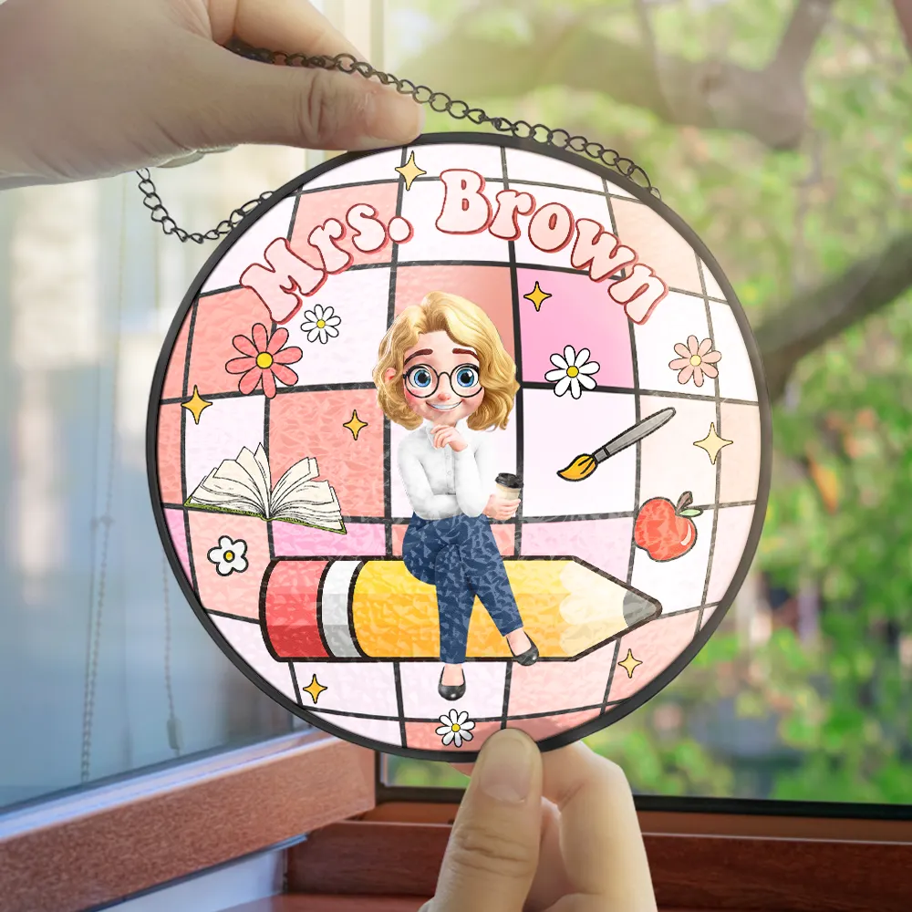 Teacher Disco Ball - Personalized Stained Glass Window Hanging Suncatcher - Image 4
