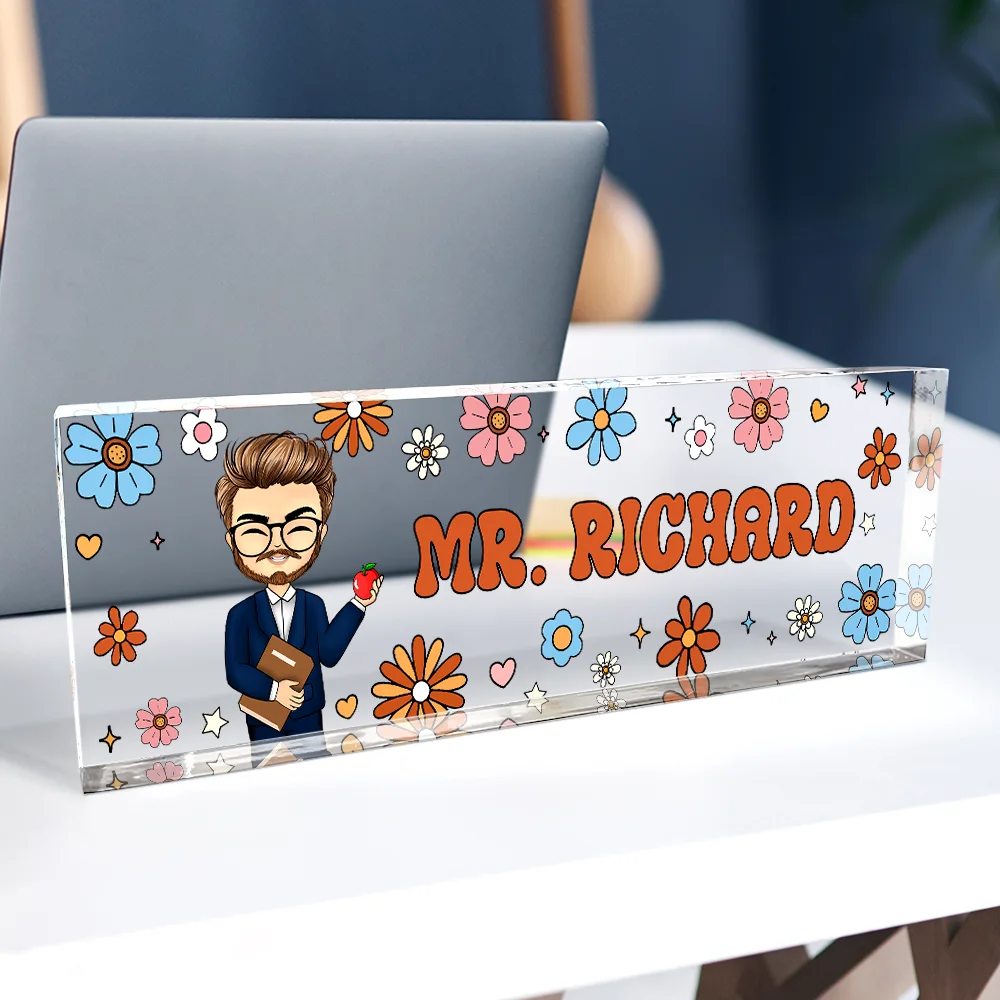 Teacher Floral Pattern - Personalized Desk Name Plate - Image 2