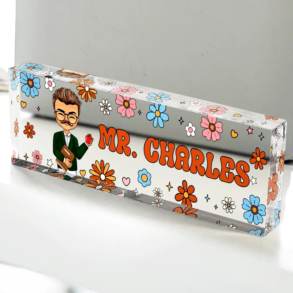 Teacher Floral Pattern - Personalized Desk Name Plate - Image 4