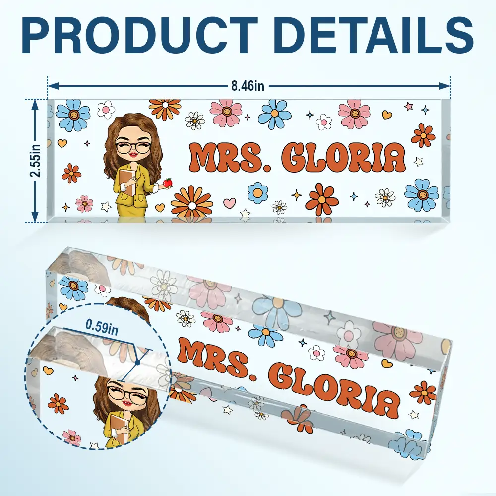 Teacher Floral Pattern - Personalized Desk Name Plate - Image 5