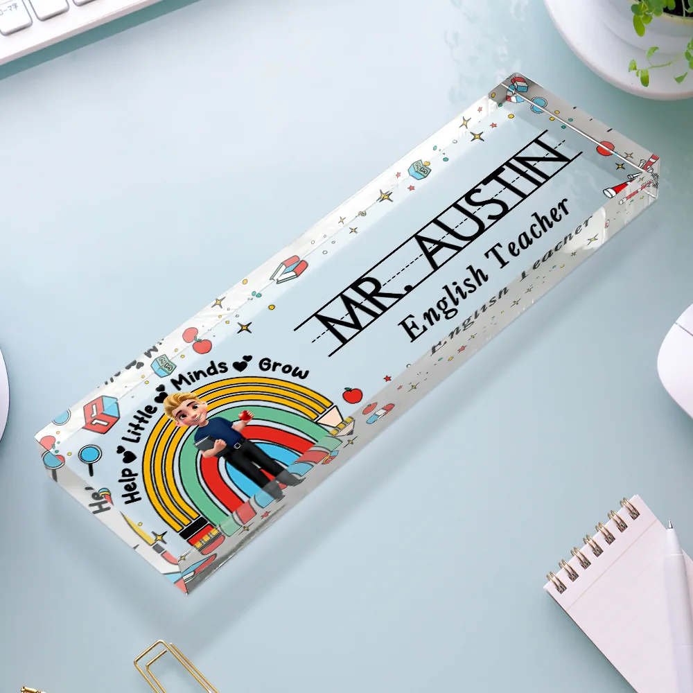 Teacher Helping Little Minds Grow - Personalized Desk Name Plate - Image 3