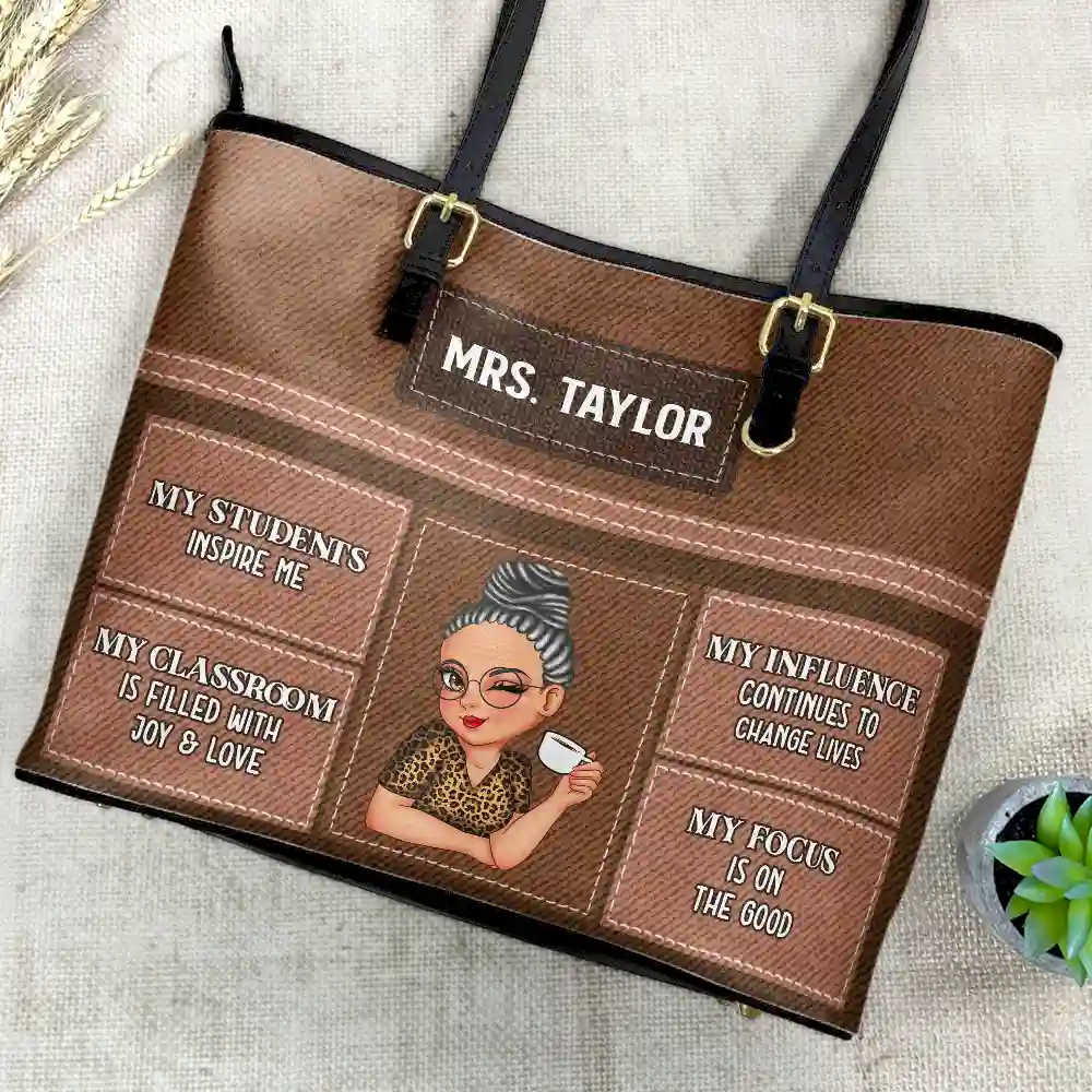 Teacher Inspiration - Personalized Leather Tote Bag - Image 4