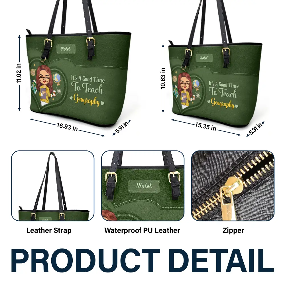 Teacher It's a Good Time to Teach - Personalized Leather Tote Bag - Image 6
