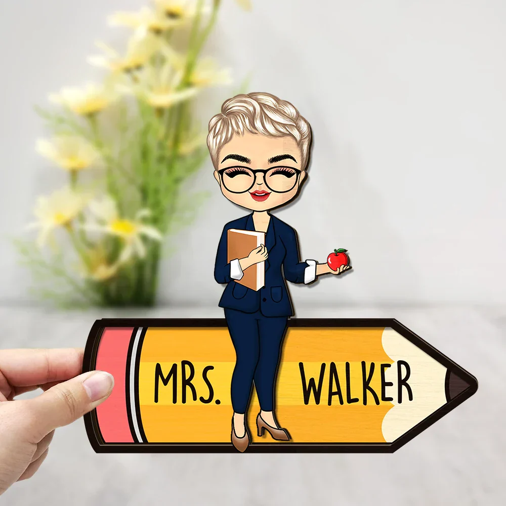 Teacher Pencil - Personalized 2-Layered Wooden Plaque With Stand - Image 3