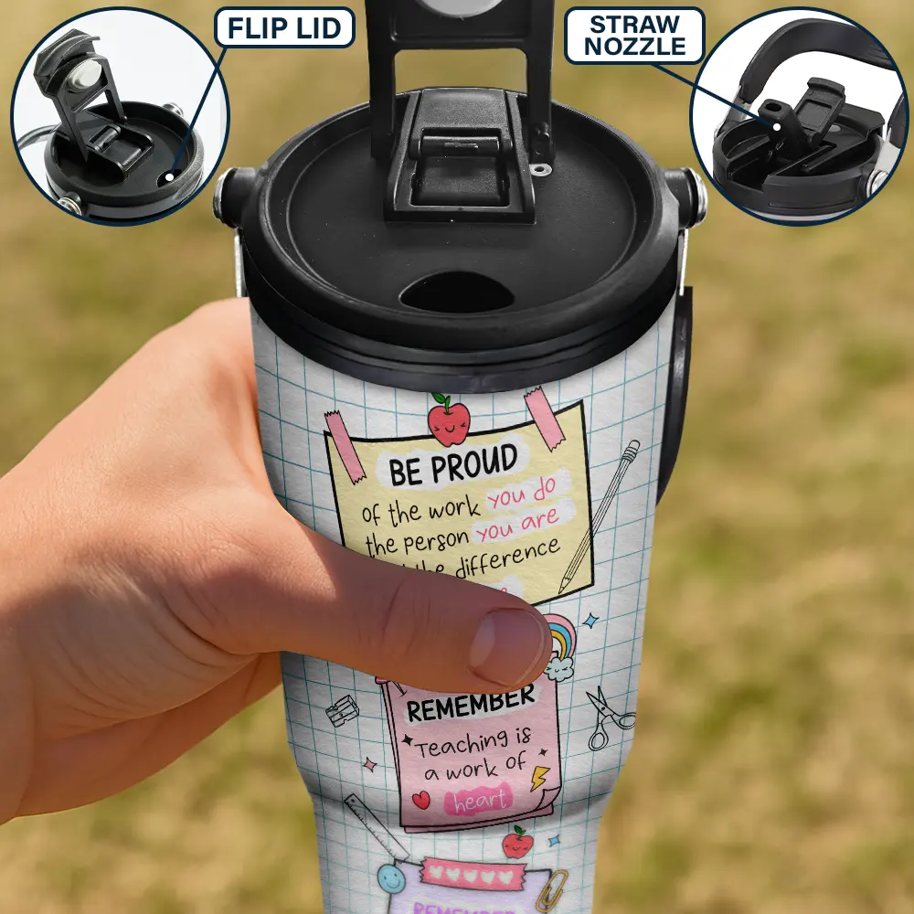 Teacher Reminder Notes - Personalized 30oz Tumbler With Handle - Image 4