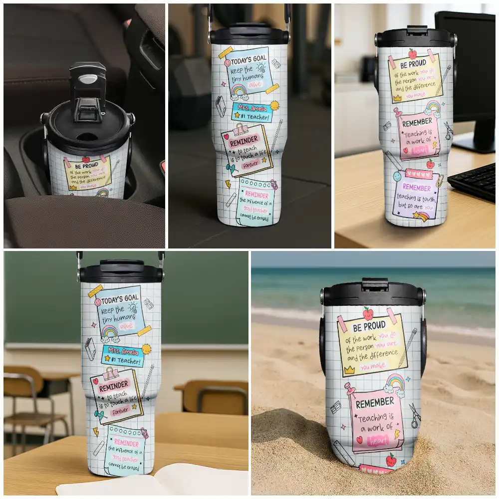 Teacher Reminder Notes - Personalized 30oz Tumbler With Handle - Image 6