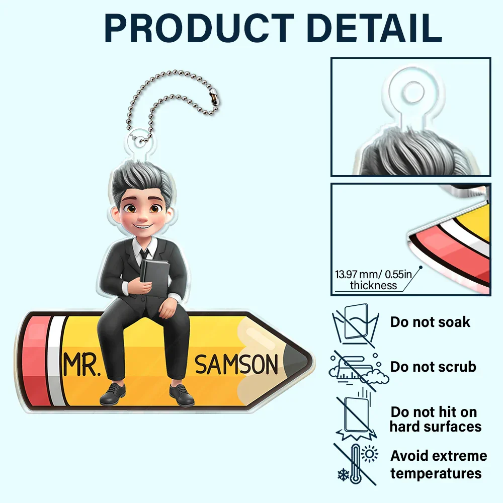 Teacher Sitting On The Pencil - Personalized Acrylic Car Hanger - Image 5