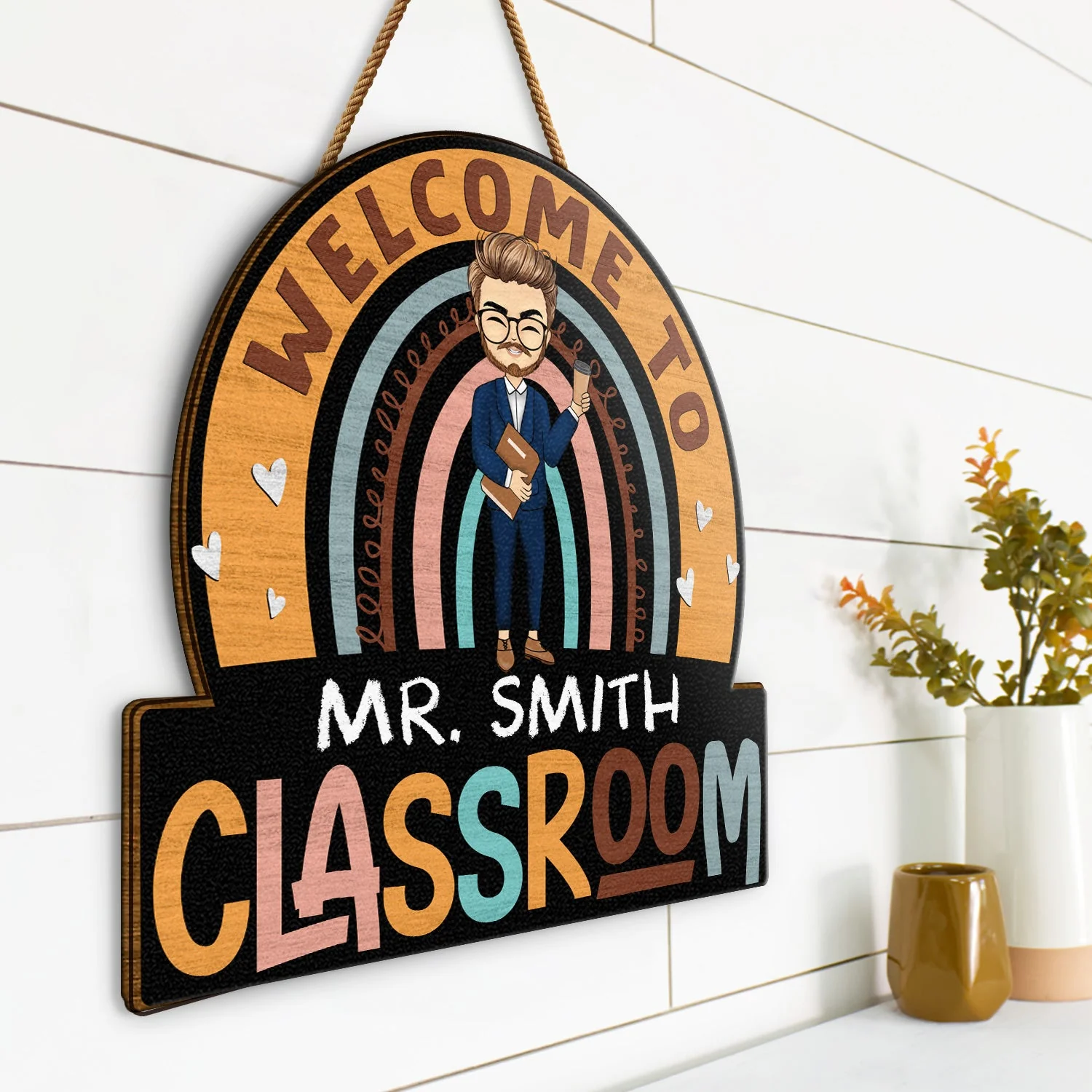 Teacher Welcome To Classroom - Gift For Teacher - Personalized Custom Shaped Wood Sign - Image 2