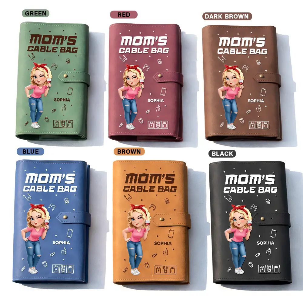 Tech Stuff 3D Effect Man Woman - Personalized Leather Cable Bag - Image 3