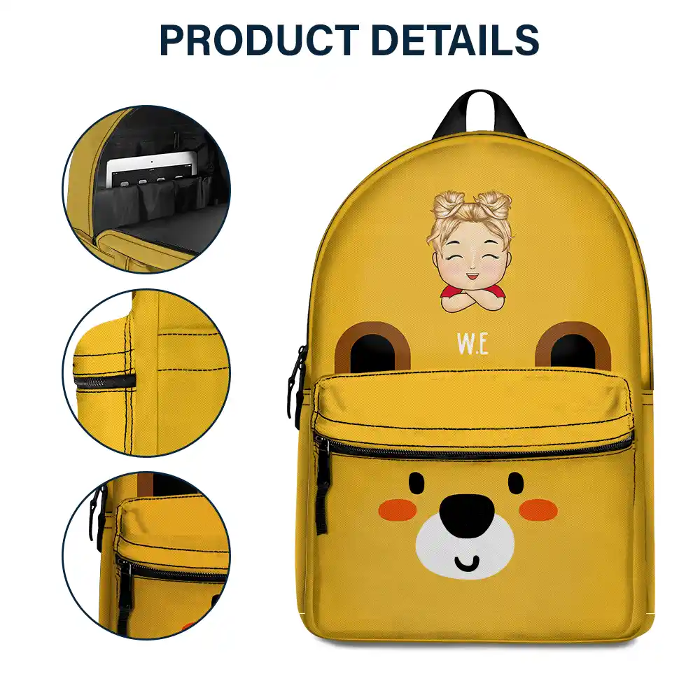 Teddy Bear Kid - Personalized Canvas Backpack - Image 5