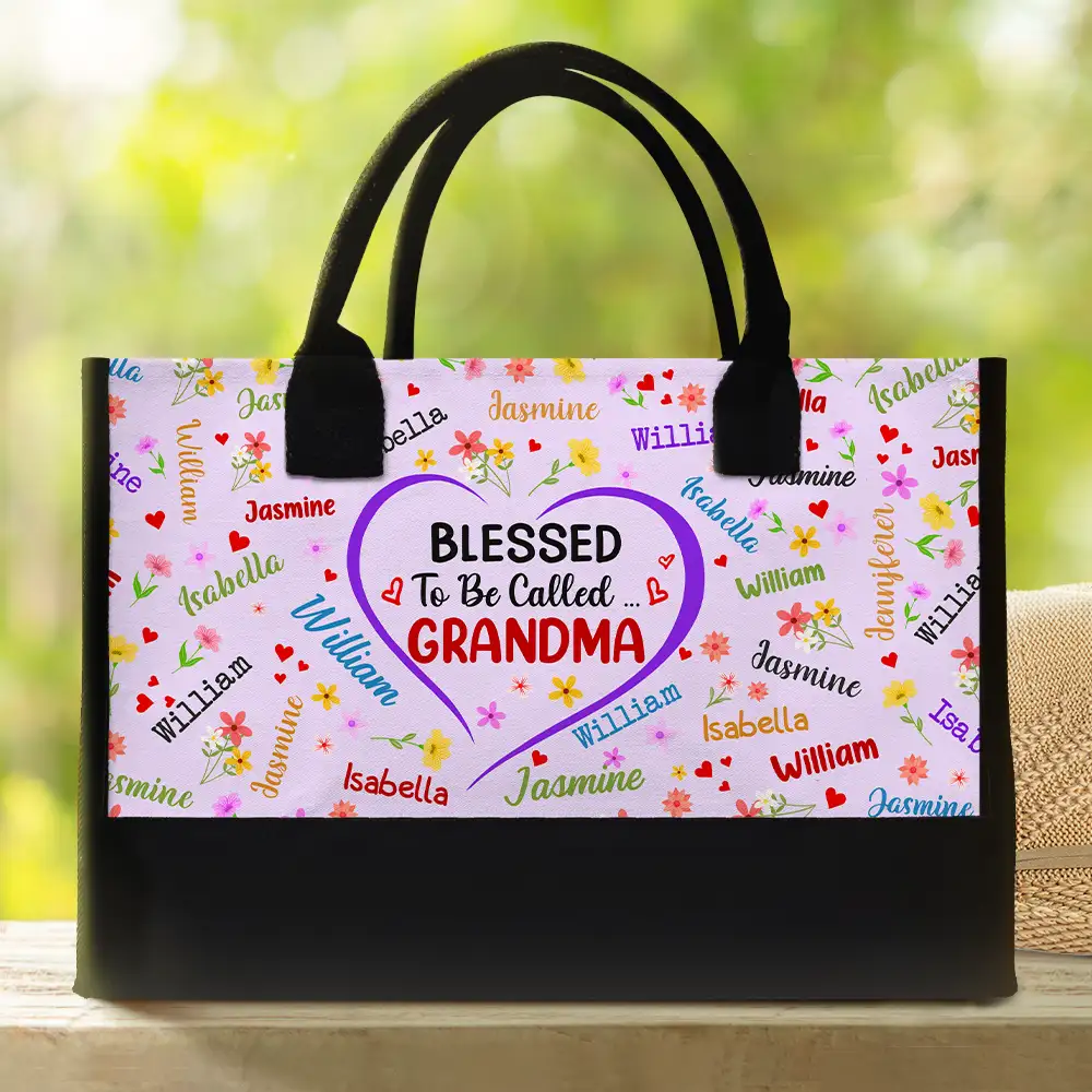 Text Pattern Bless To Be Called Grandma Nana Mom - Personalized Canvas Tote Bag - Image 2