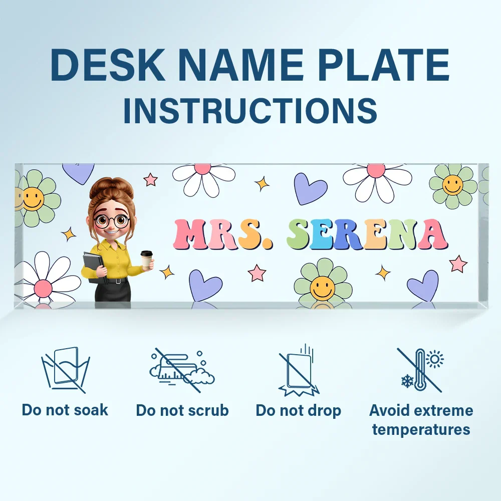 Text Pattern Groovy Retro Teacher Name - Personalized Desk Name Plate - Image 6