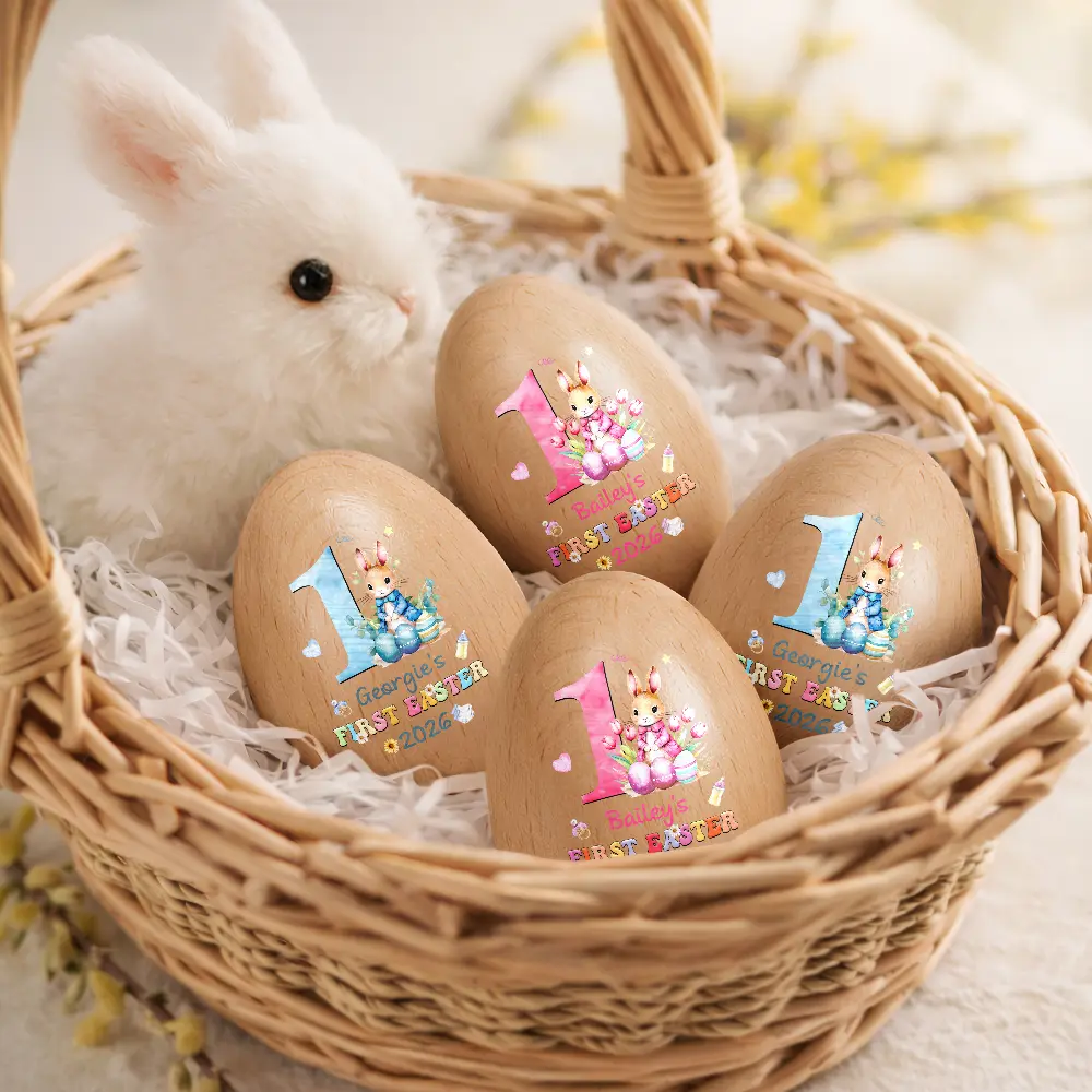 Text Pattern My First Easter - Personalized Musical Wooden Easter Egg Shaker - Image 2