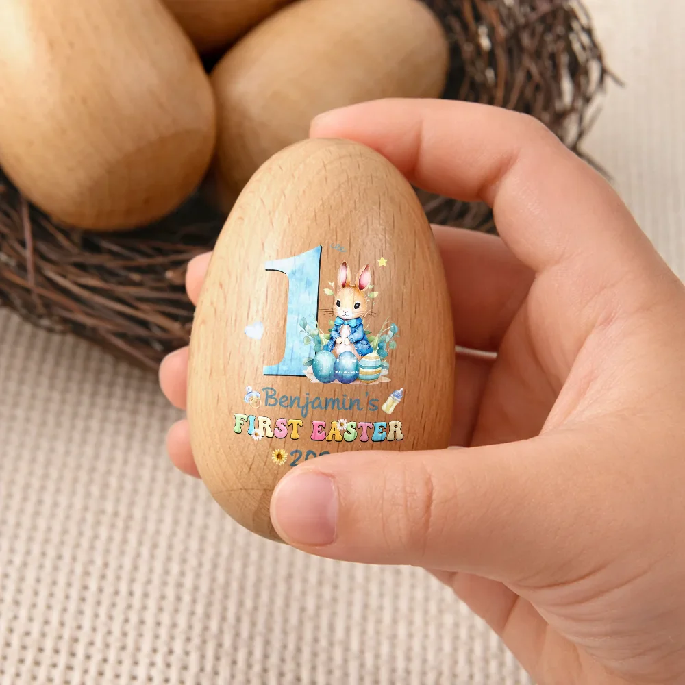 Text Pattern My First Easter - Personalized Musical Wooden Easter Egg Shaker - Image 3