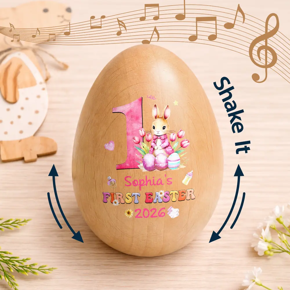 Text Pattern My First Easter - Personalized Musical Wooden Easter Egg Shaker - Image 4
