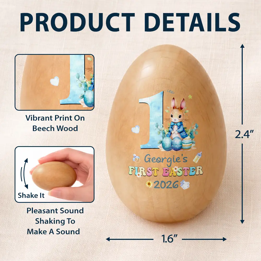 Text Pattern My First Easter - Personalized Musical Wooden Easter Egg Shaker - Image 5