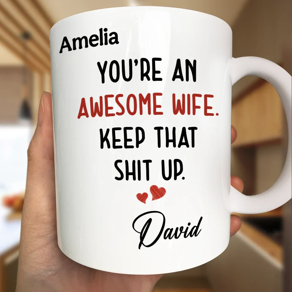 Text Pattern You Are An Awesome Wife - Personalized Mug - Image 3