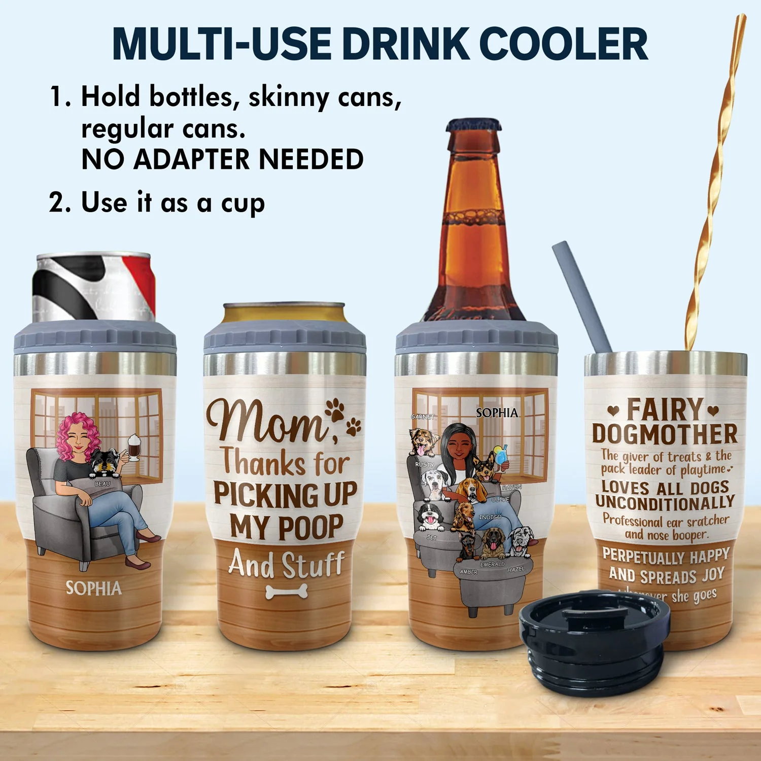 Thank You Best Dog Mom Ever - Mother Gift - Personalized Custom Triple 3 In 1 Can Cooler - Image 2
