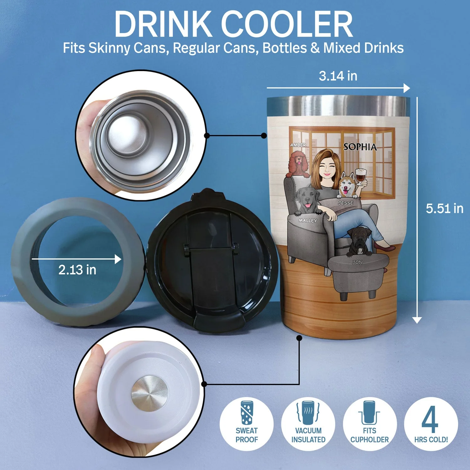 Thank You Best Dog Mom Ever - Mother Gift - Personalized Custom Triple 3 In 1 Can Cooler - Image 4