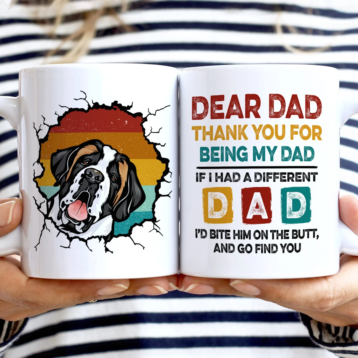Thank You For Being My Dad - Funny, Birthday Gift For Dog Dads, Cat Dads, Pet Lovers - Personalized Custom White Edge-to-Edge Mug - Image 2