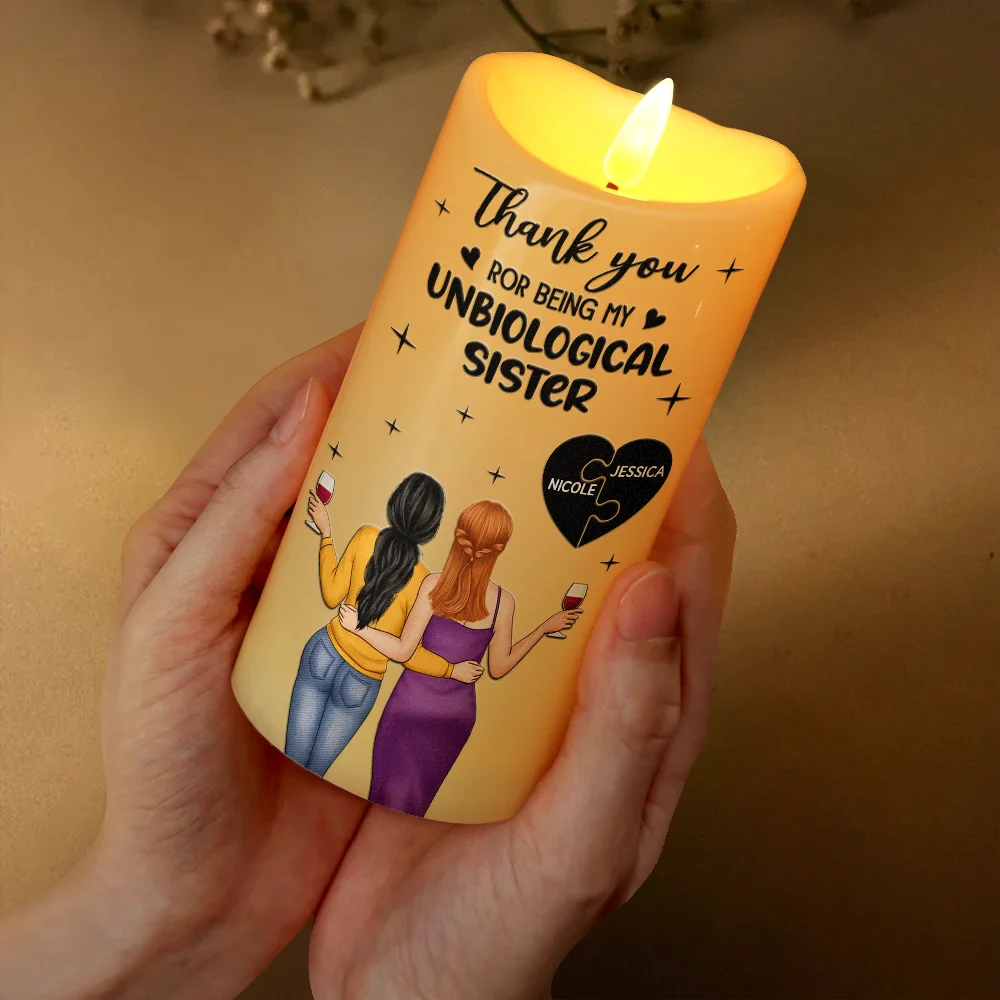 Thank You For Being My Unbiological Sister - Personalized Flameless LED Candle - Image 3