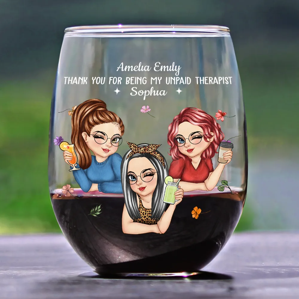 Thank You For Being My Unpaid Therapist Bestie - Personalized Stemless Wine Glass - Image 2
